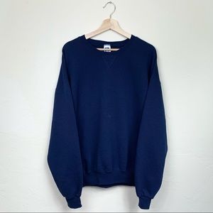 Vintage 90’s Russell Athletic Navy Blue Blank Essential Crewneck Sweatshirt
